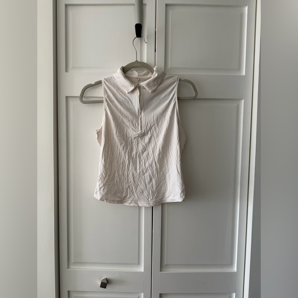 OYSHO Cream Sleeveless Zip Polo Top S Athleisure